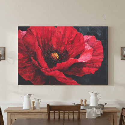 Red Poppy Canvas Wall Art – canvas print shown framed in a styled room
