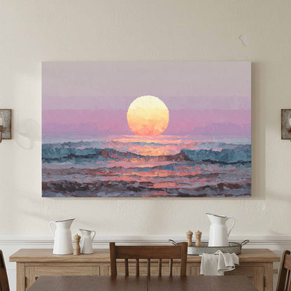 Vintage Coastal Sunset Canvas Wall Art – styled room view 2