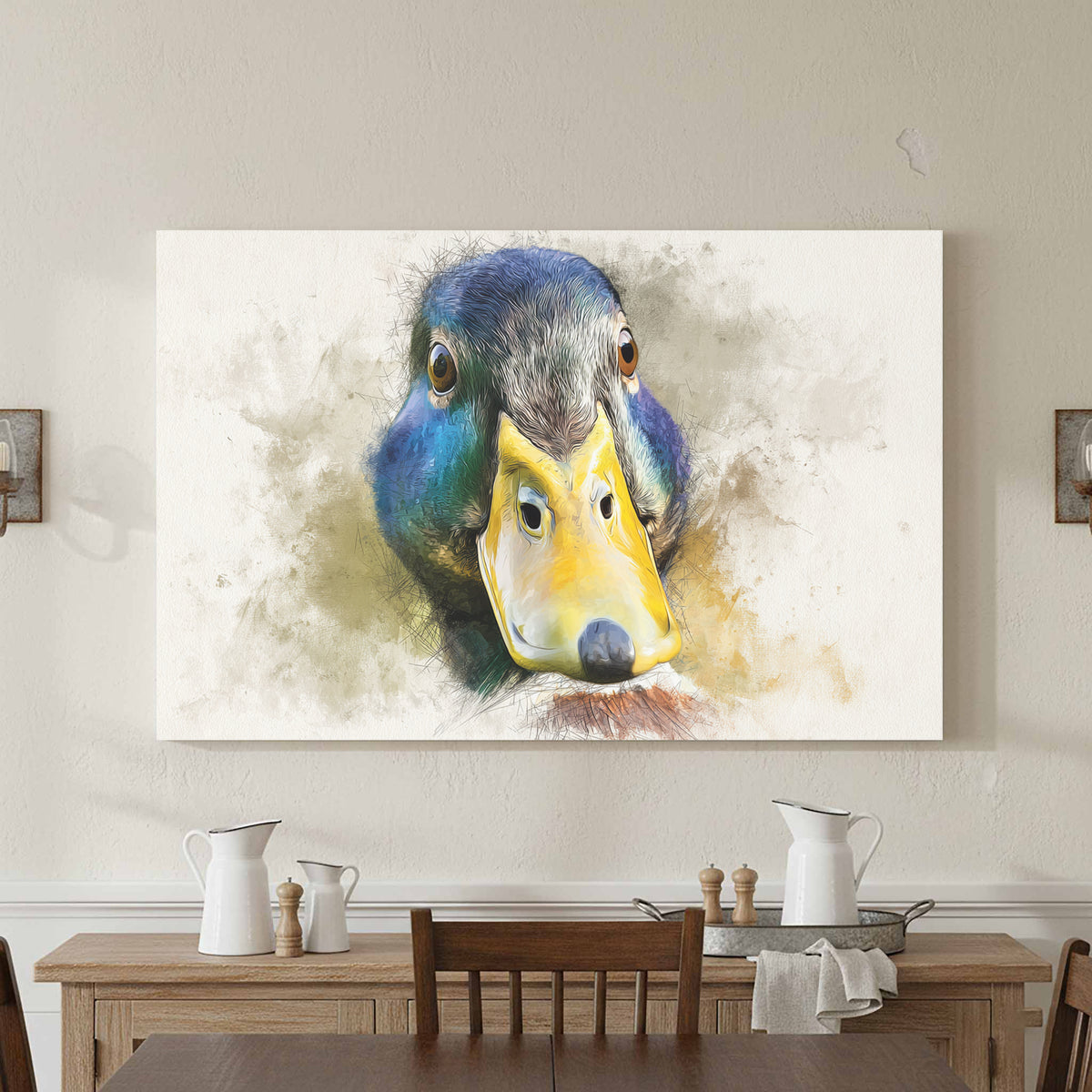Duck Portrait Canvas Wall Art – styled room view 2