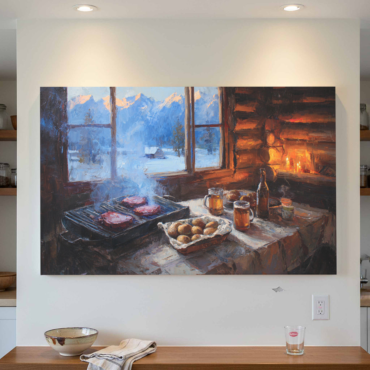 Rocky Mountain Lodge Canvas Print – styled room view 4