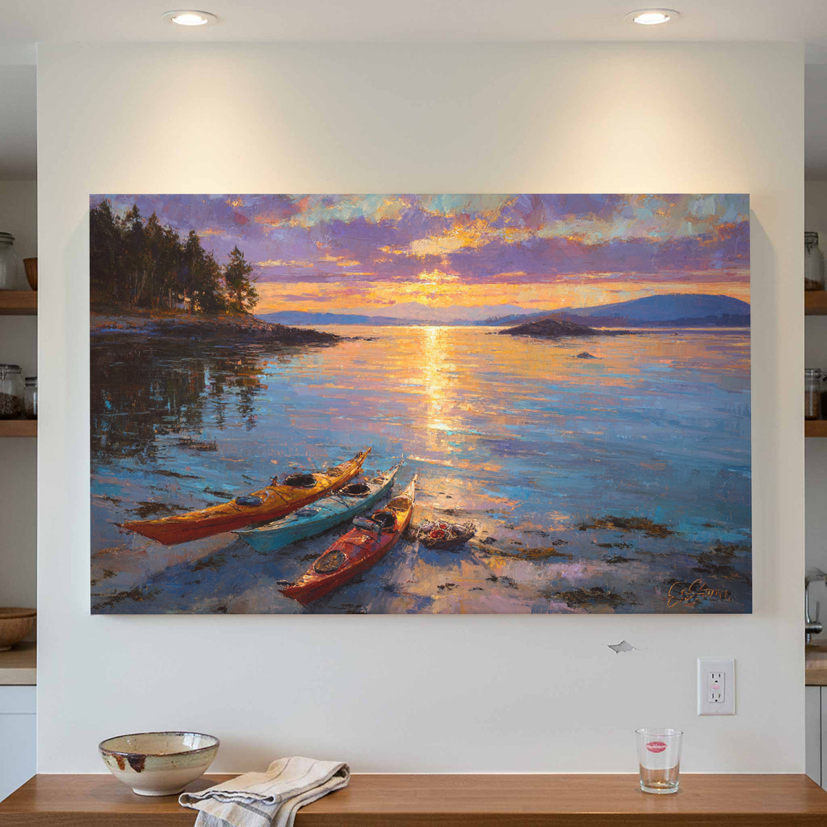 San Juan Islands Sunset Canvas Art – styled room view 4