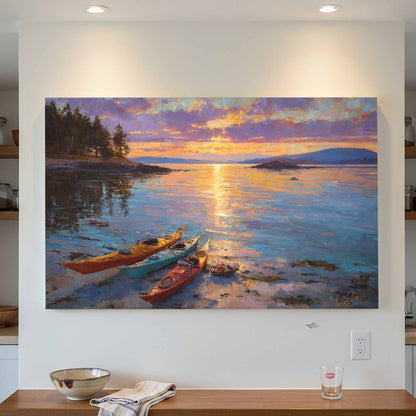 San Juan Islands Sunset Canvas Art – styled room view 4