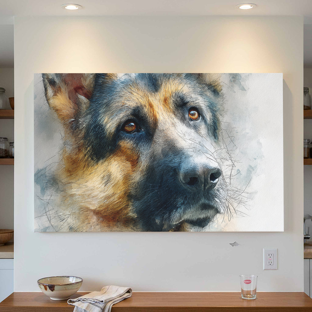 German Shepherd Canvas Wall Art – styled room view 2