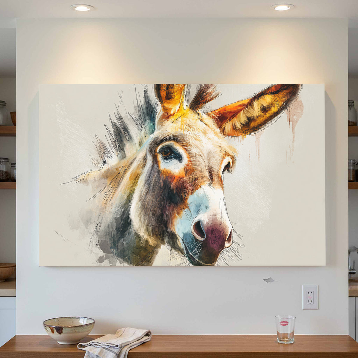 Donkey Portrait Canvas Wall Art – styled room view 3
