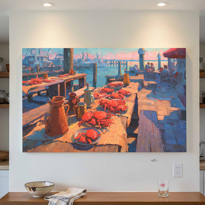 Chesapeake Bay Crab Feast Canvas Art – canvas print shown framed in a styled room