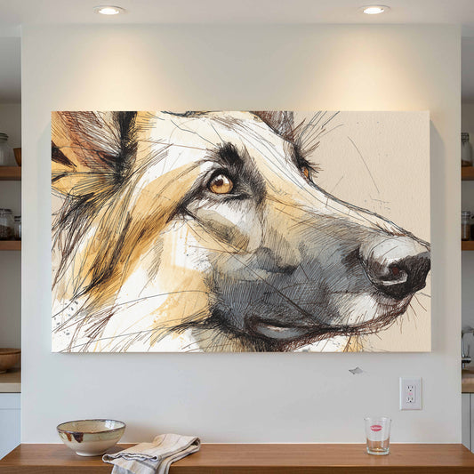 Belgian Shepherd Dog Art Print – canvas print shown framed in a styled room