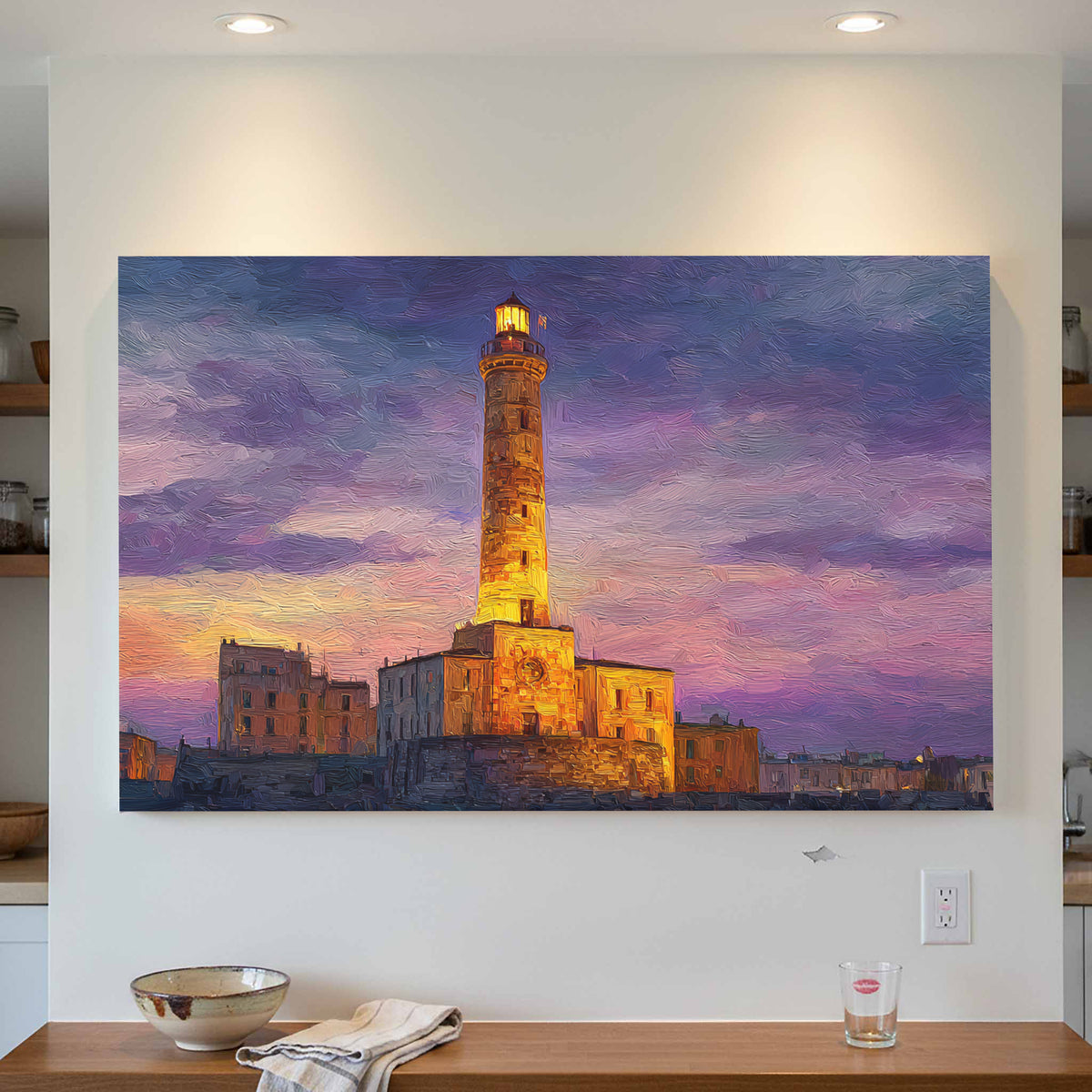 Lighthouse of Genoa Canvas Wall Art – styled room view 3