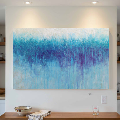 Abstract Blue Gradient Canvas Wall Art – styled room view 2