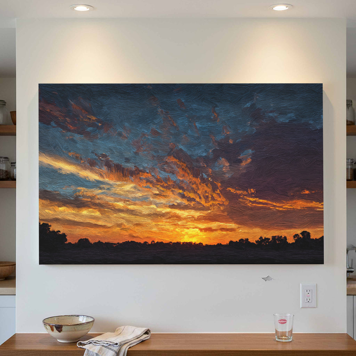 Dramatic Sunset Sky Canvas Print – styled room view 3