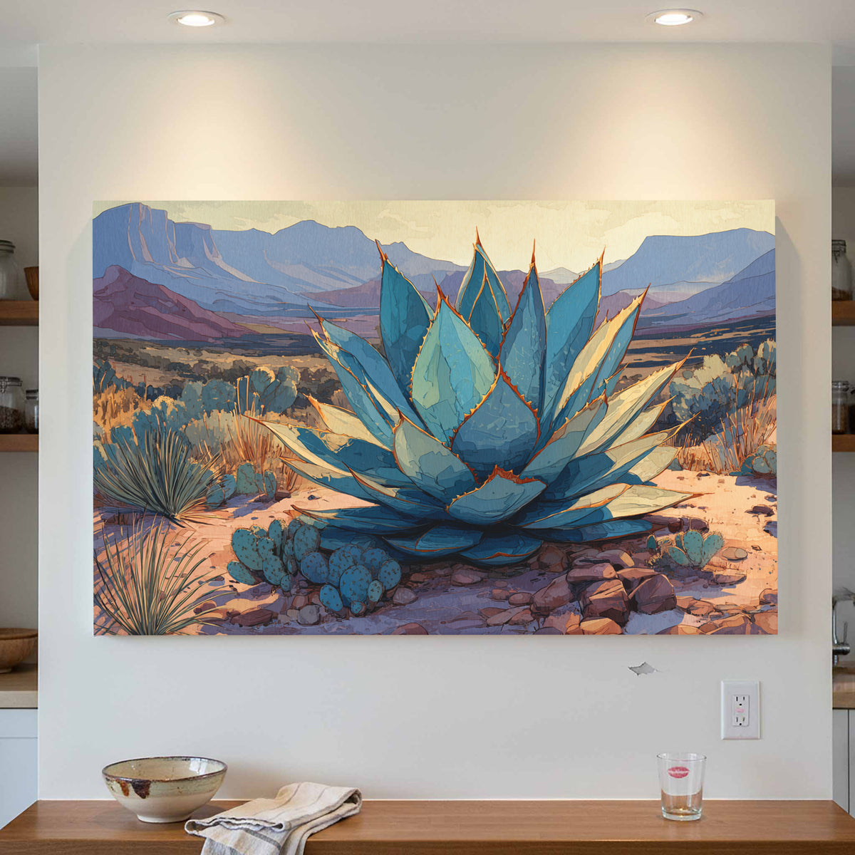 Desert Agave Canvas Wall Art – styled room view 4