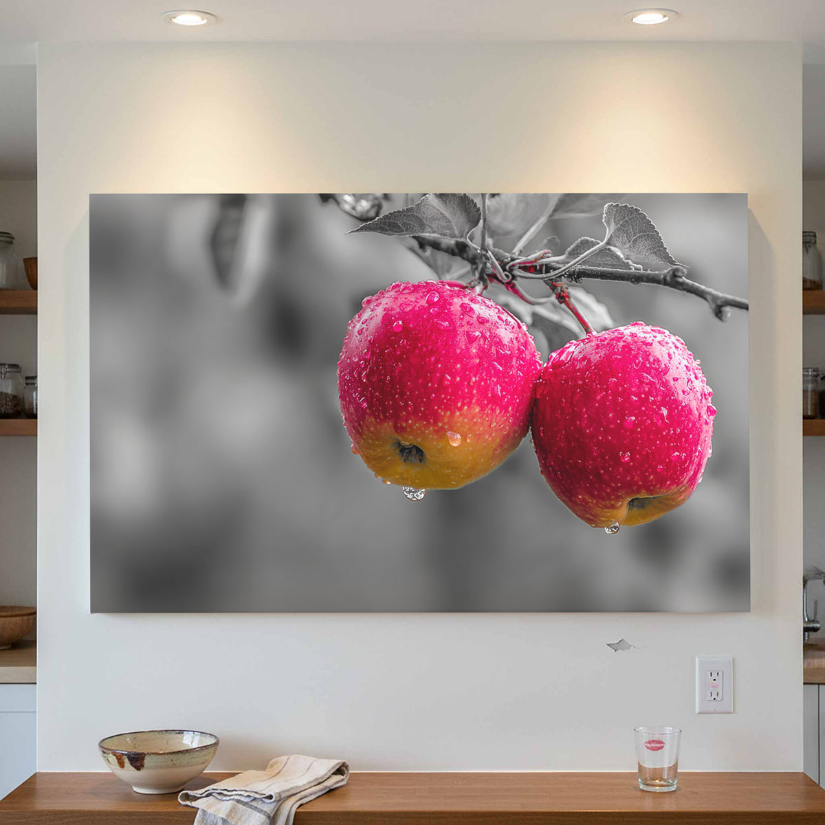Red Apple Canvas Wall Art – styled room view 4