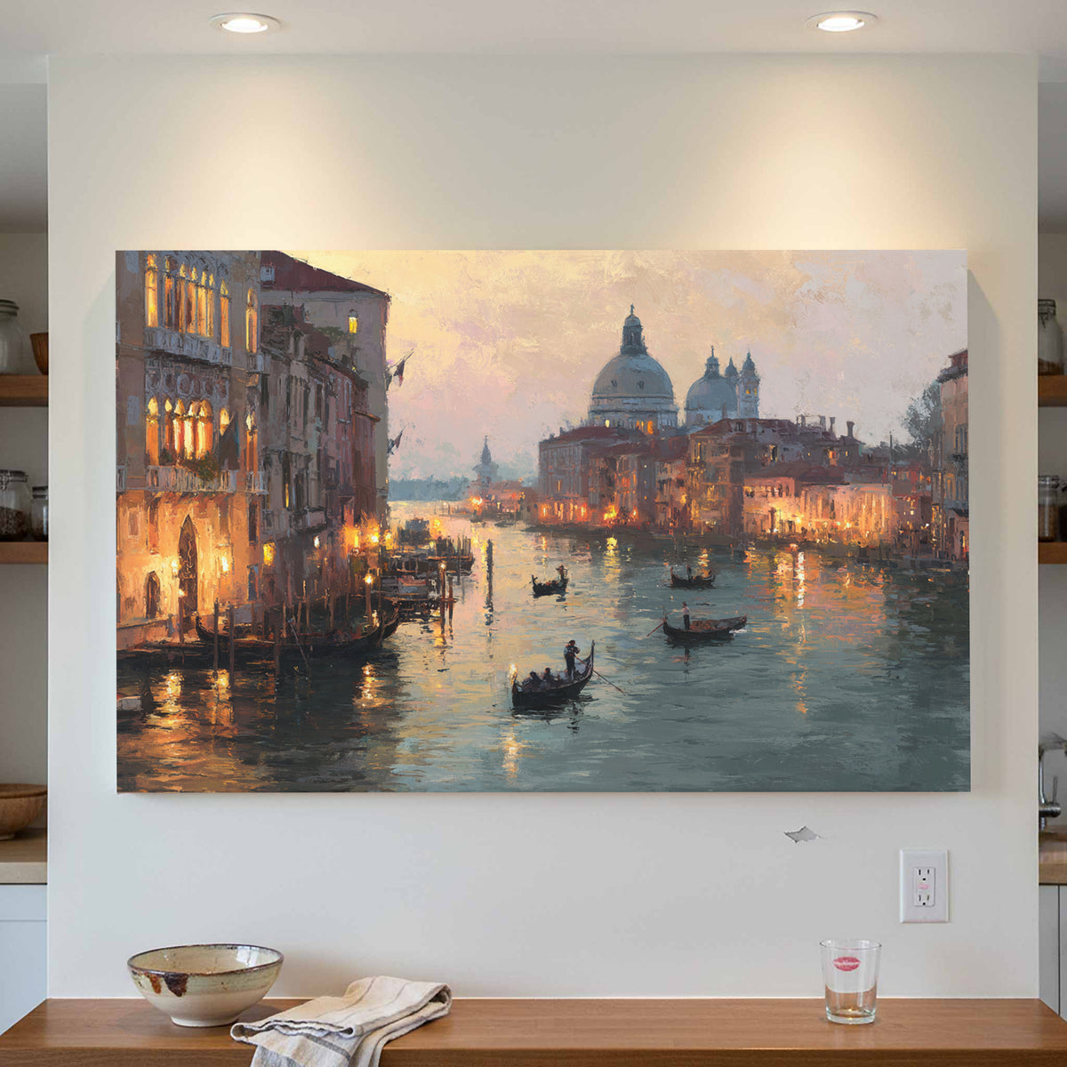 Venice Canal Dusk Wall Art – styled room view 3