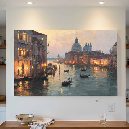 Venice Canal Dusk Wall Art – styled room view 3