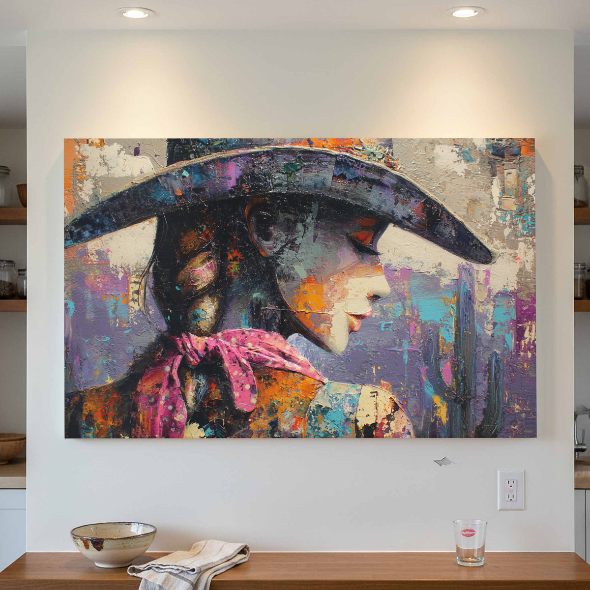Abstract Western Cowgirl Canvas Print – styled room view 3