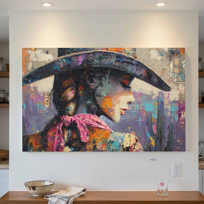 Abstract Western Cowgirl Canvas Print – styled room view 3