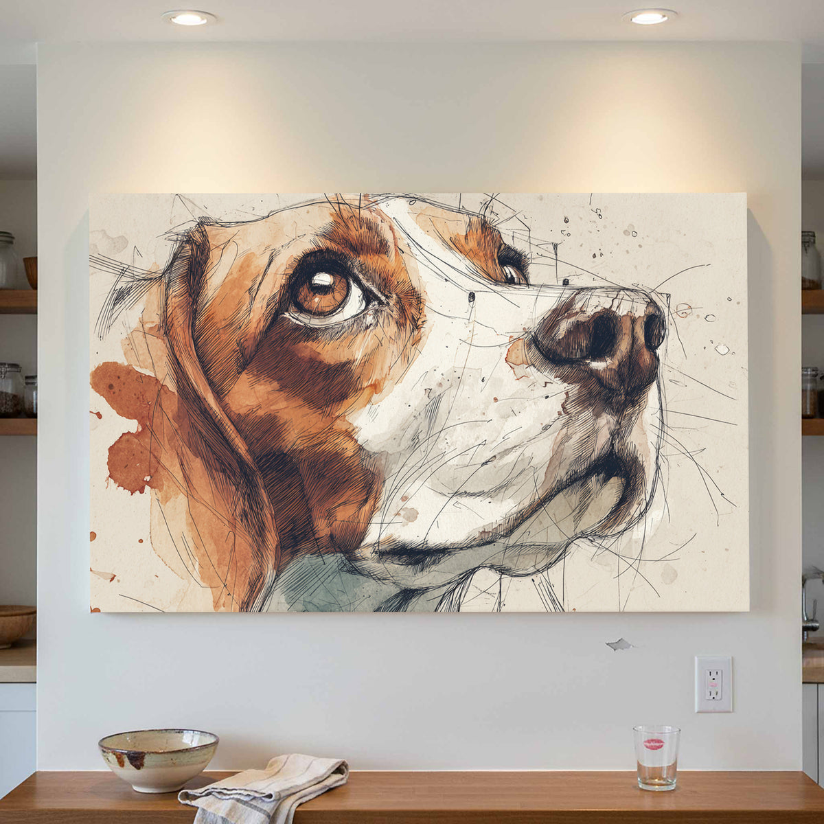 Beagle Portrait Canvas Print – styled room view 2