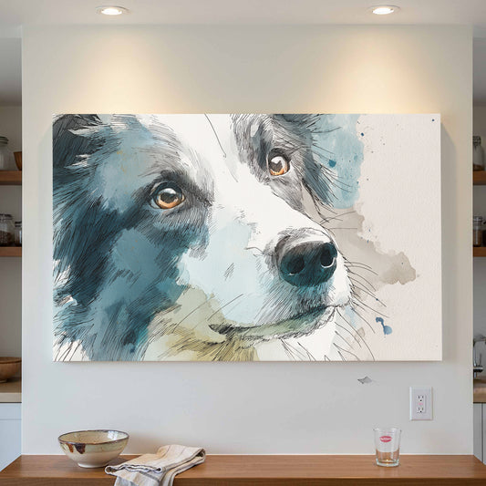 Border Collie Canvas Wall Art – canvas print shown framed in a styled room