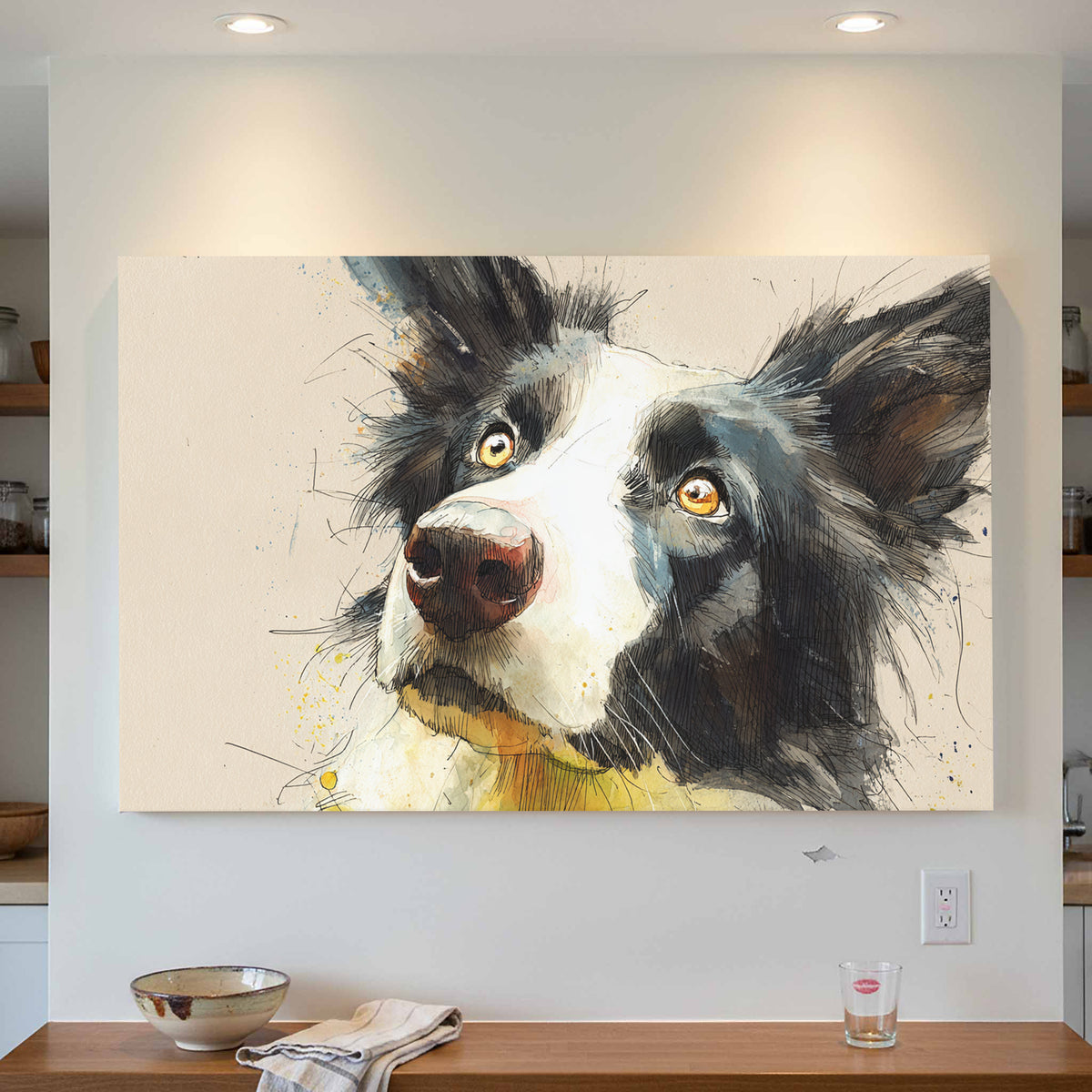 Border Collie Dog Portrait Canvas Print – styled room view 3