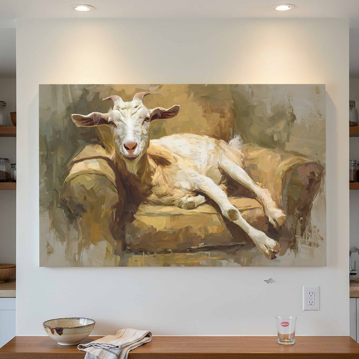 Goat Canvas Wall Art – canvas print shown framed in a styled room