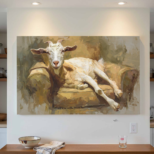 Goat Canvas Wall Art – canvas print shown framed in a styled room