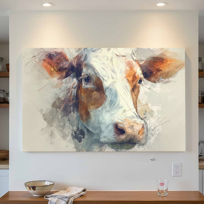 Cow Portrait Canvas Wall Art – styled room view 3