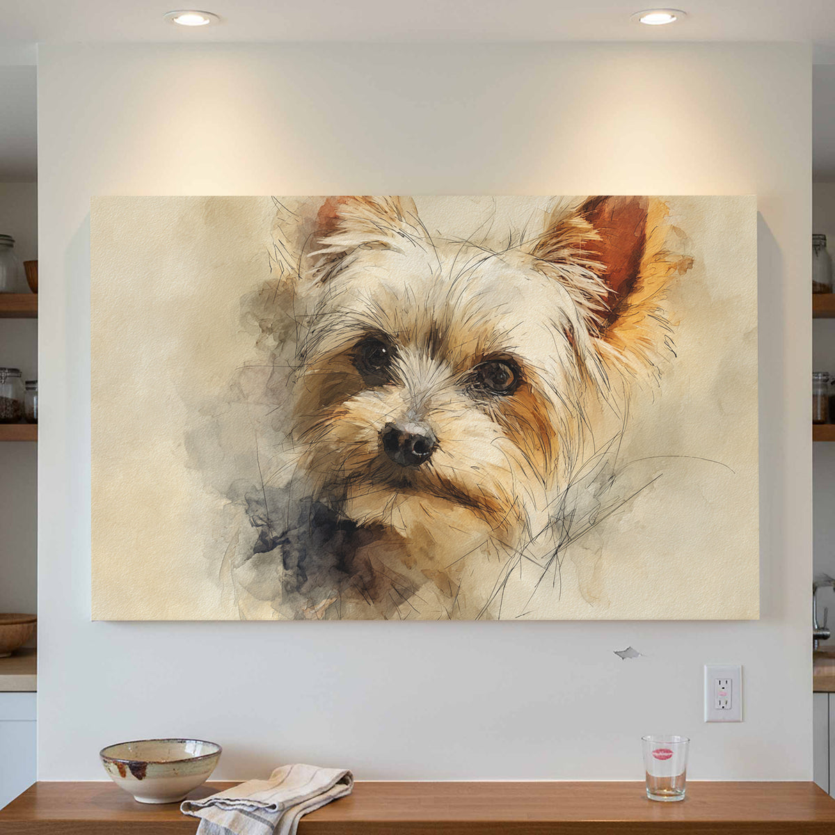 Yorkshire Terrier Watercolor Canvas Print – styled room view 2