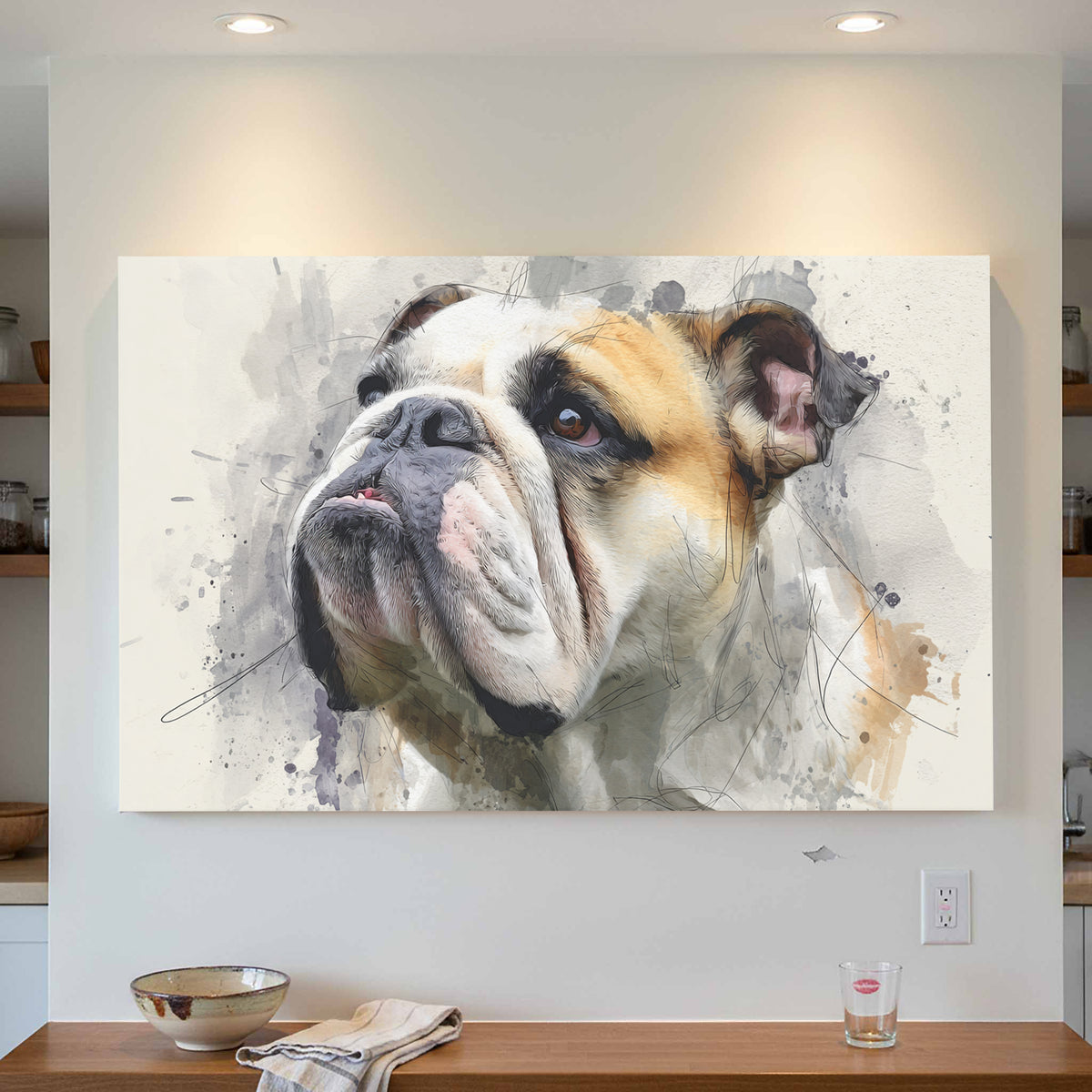 Bulldog Portrait Canvas Print – styled room view 4