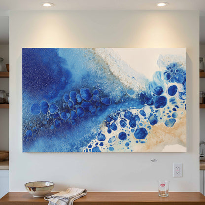 Abstract Blue Canvas Wall Art – styled room view 2