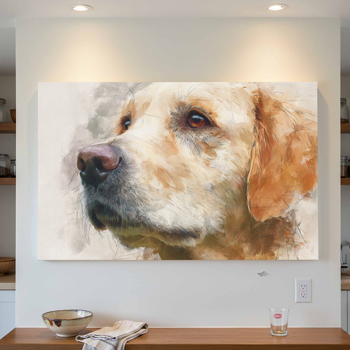 Golden Retriever Portrait Canvas Art – styled room view 3