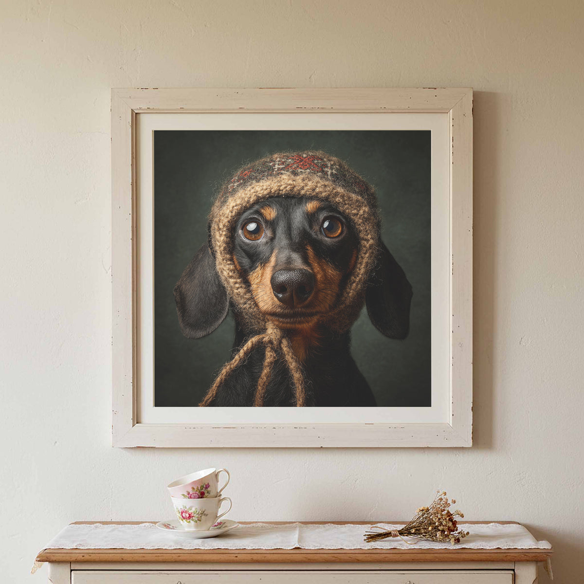 Dachshund German Hat Canvas Print – styled room view 2