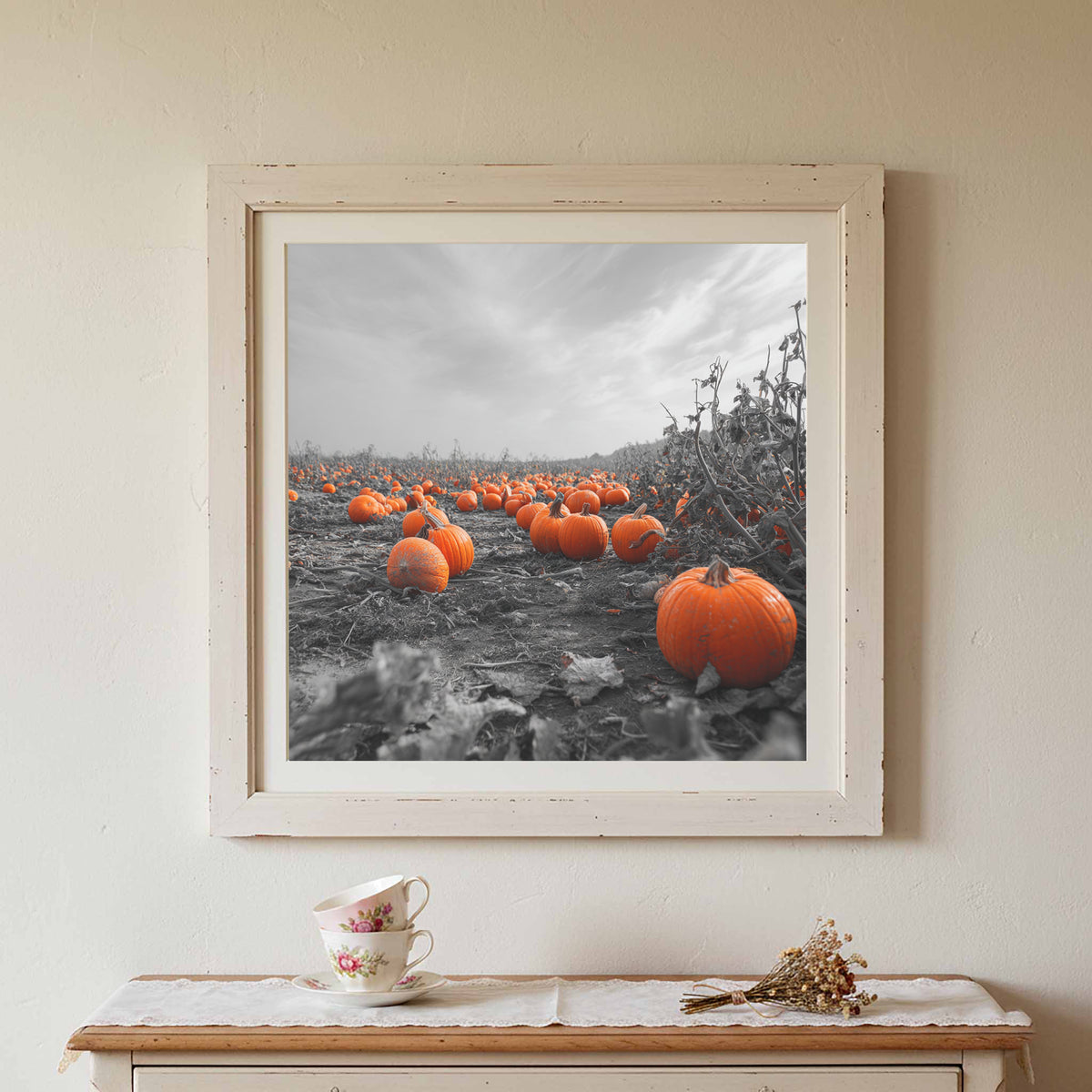 Autumn Pumpkin Field Wall Art – styled room view 2