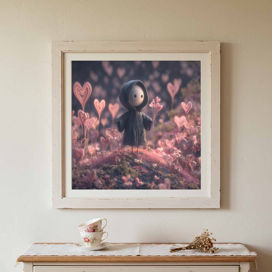 Heart Garden Art Print – canvas print shown framed in a styled room