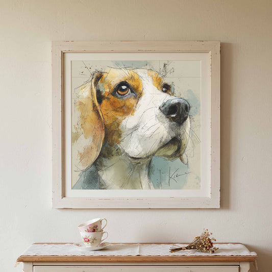 Beagle Dog Portrait Canvas Wall Art – canvas print shown framed in a styled room