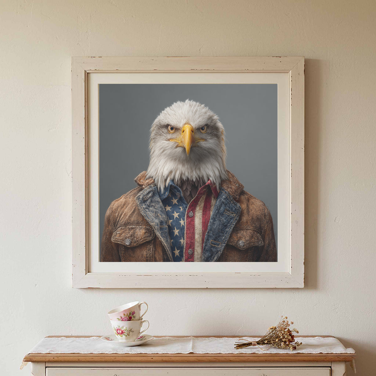 Patriotic Eagle Canvas Wall Art – styled room view 3