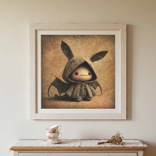 Cute Bat Bunny Hood Canvas Print – canvas print shown framed in a styled room