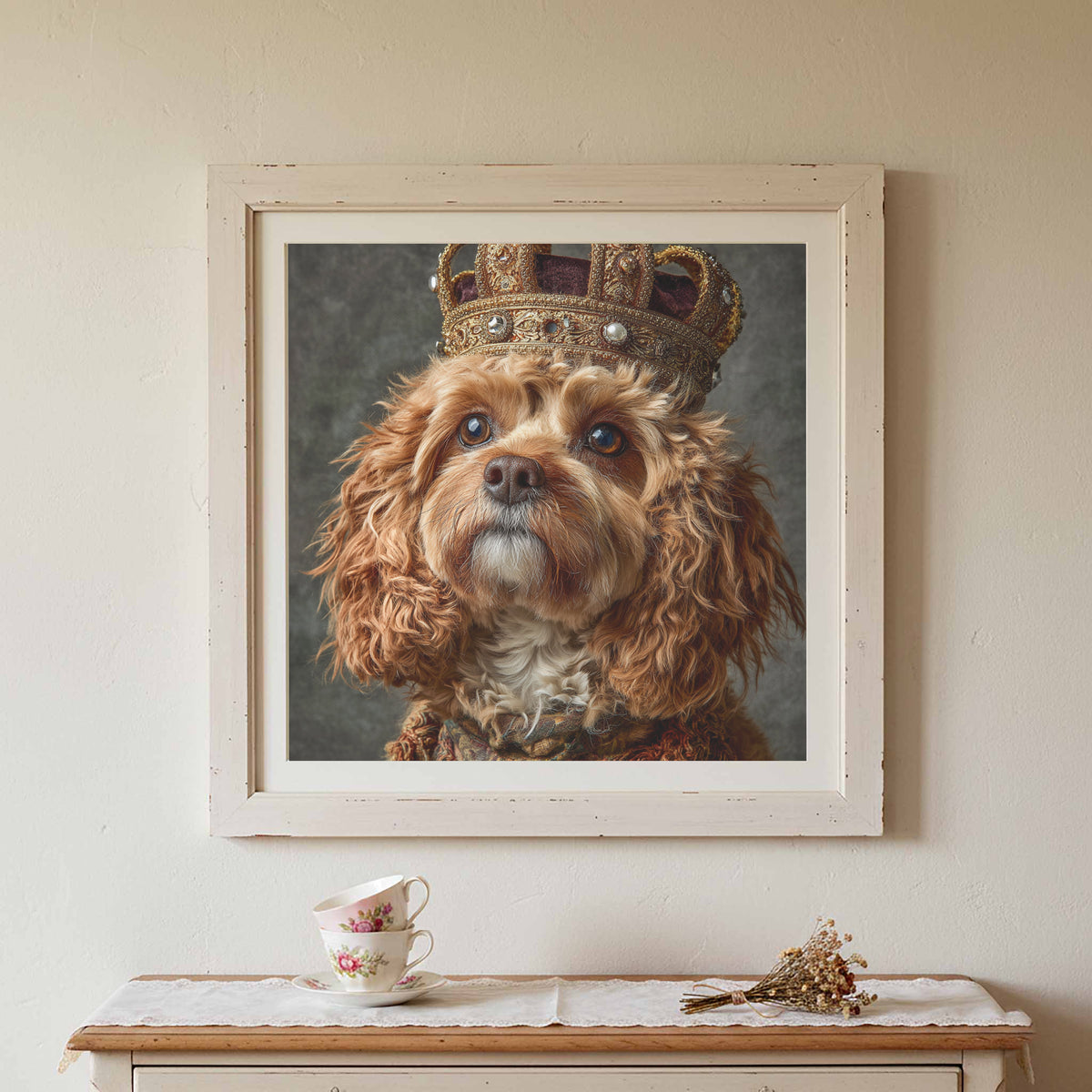 Cavapoo Dog Crown Canvas Print – styled room view 2