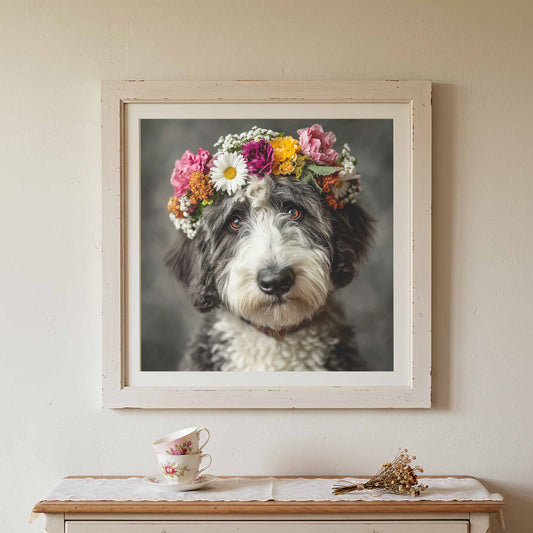 Sheepadoodle Flower Crown Canvas Print — product image 1