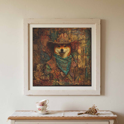 Western Cowboy Shiba Inu Canvas Print – styled room view 2