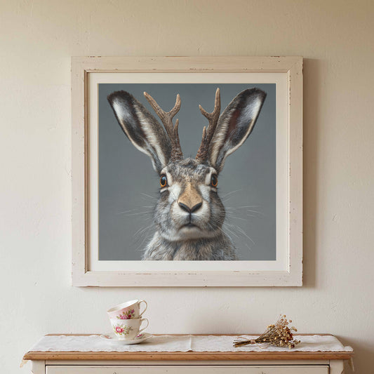 Jackalope Canvas Wall Art – canvas print shown framed in a styled room