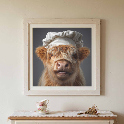 Highland Cow Chef Canvas Print – styled room view 2
