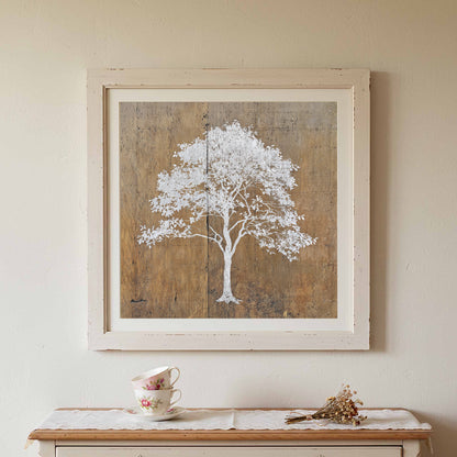 White Tree Silhouette Wall Art – canvas print shown framed in a styled room