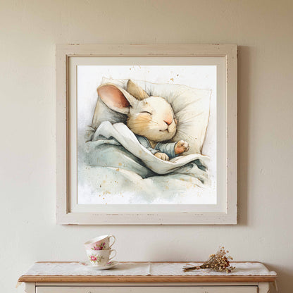 Sleeping Rabbit Canvas Print – styled room view 2