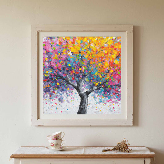 Abstract Tree Canvas Wall Art – canvas print shown framed in a styled room
