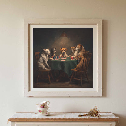 Dogs Playing Poker Canvas Wall Art – styled room view 2