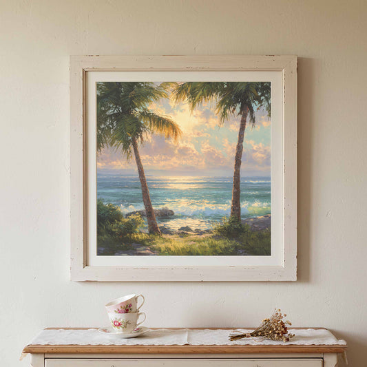 Tropical Palm Canvas Wall Art – canvas print shown framed in a styled room