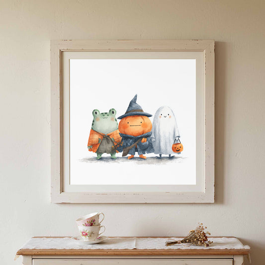 Halloween Cartoon Friends Canvas Print – canvas print shown framed in a styled room