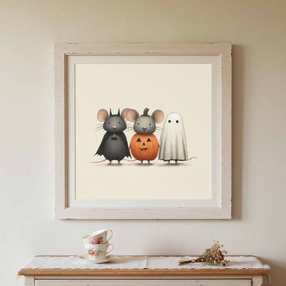 Halloween Mice Wall Art – canvas print shown framed in a styled room