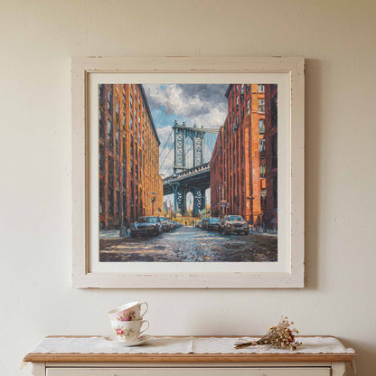 Manhattan Bridge DUMBO Brooklyn Canvas Art – styled room view 3