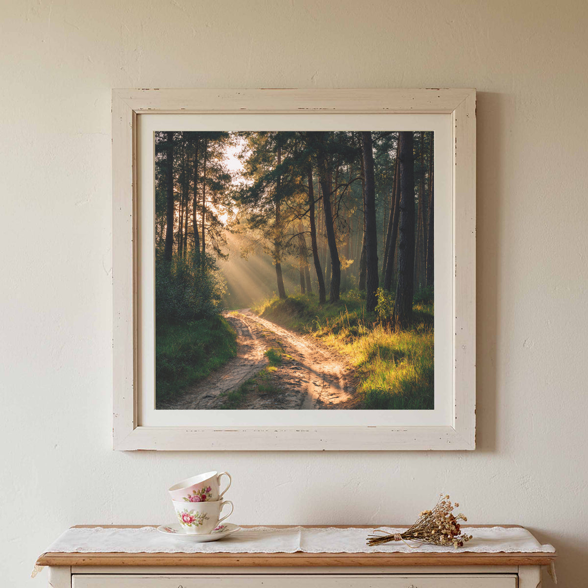 Forest Path Canvas Print – styled room view 2