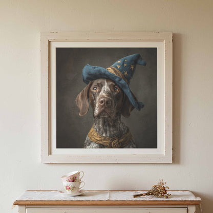 German Shorthaired Pointer Wizard Hat Canvas Wall Art Print – canvas print shown framed in a styled room